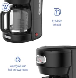 Westinghouse Retro Filter-koffiezetapparaat – Filterkoffie – Herbruikbaar Filter – 1,25L – 10 Koppen – 1000W – Zwart — thumbnail 2