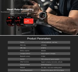 WizBay Premium Select® Smartwatch 1.43 AMOLED - Bellen - GPS - Altitude Luchtdruk Meter - Kompas - AI Voice Assist - Hart Monitor - O2 Bloeddrukmeter - Multi Sport Modi - Slaap - Message - Smartwatches - Zwarte Case - Zwarte TPU Band — thumbnail 2