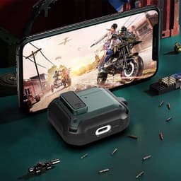 Telestore - Hoesje geschikte voor AirPods 4 - TPU hybride hoesje Beschermhoes - Shockproof AirPods 4 Cover - AirPods 4 Hoesje - Geschikt voor Apple Airpods 4 - zwart - hard en TPU cover met sleutelhanger — thumbnail 2
