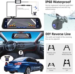 Achteruitkijkspiegel Dashcam met Bluetooth en Carplay 9,66 inch – HD Nachtzicht Camera voor en Achter — thumbnail 4