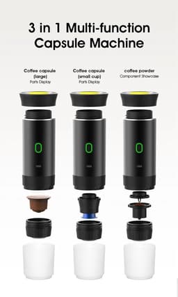 3-1 Draagbare reis espressomachine voor camping of onderweg - Espresso - Nespresso - Dolce Gusto - Gemalen koffie - Oplaadbaar - Groen — thumbnail 3