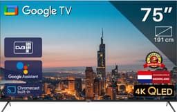 TeeView Google Smart TV - QLED 4K - 75 inch/191 cm - Frameless Design - Tripple Tuner DVB-T/T2/S/S2/C - HDMI x3, USB x2, CI+ - Voice Controle & Streaming apps - In Eindhoven geassembleerd - TV75QQG-EU — thumbnail 1
