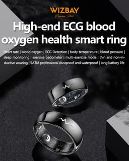 WizBay Premium Select® FlashSense Smart Ring – Glucose & ECG Meting – Gesture – Hypoallergeen – Waterdicht IP68 – Dames & Heren – Oplaadcase – Slaap, O2, Bloeddruk, Hartslag & Sportmonitoring - Zwart #10 — thumbnail 4