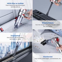 CLGP® Kruimeldief Draadloos - Auto Stofzuiger - Handstofzuiger - Zilver en Rood — thumbnail 3