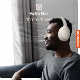 Draadloze Bluetooth Koptelefoon met Bass-Boost Functie - Bluetooth 5.3 - 60 Uur Batterij - Headset met Microfoon Noise Cancelling - Koptelefoon met draad modus - Equalizer App - Beige — thumbnail 5