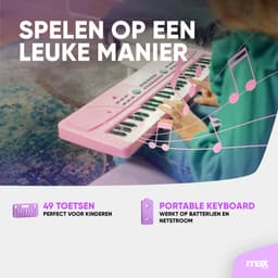 Speelgoed piano kinderen - MAX KD49P kinder piano met 49 toetsen - Ingebouwde ritmes en microfoon - Roze — thumbnail 3