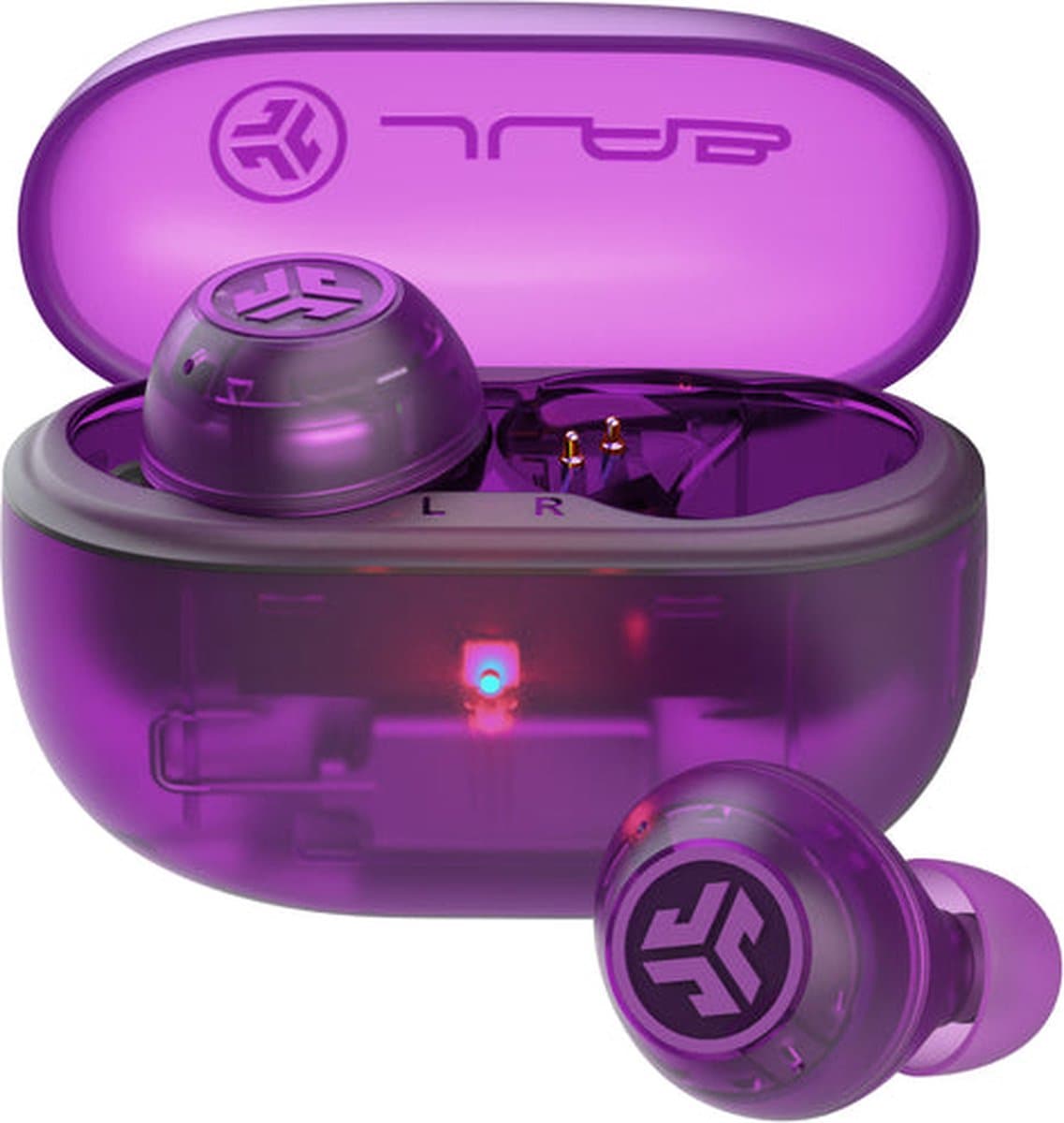JLab Go Pop ANC Draadloze Oordopjes - Noise Cancelling Oortjes Draadloos - 24 uur Batterijduur - Bluetooth Multipoint - Met Microfoon - Geschikt voor Android en Apple - Clear Purple — afbeelding 1