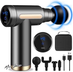 Mrs. Jones Mini-spiermassagegeweer ultrastil 6 snelheden 4 massagekoppen LCD-scherm draagbaar elektrische stimulators spierpijn verlichten . — thumbnail 1