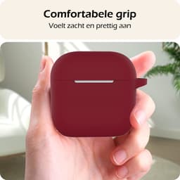 Hoesje - Geschikt voor Apple AirPods 4 - met Clip - Siliconen Hoes - Silicone Case Cover - Donkerrood — thumbnail 4