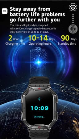 WizBay Premium Select® 2.1 inch AMOLED HD - Kompas Altitude & Barometer - LED Zaklamp - Bluetooth Bellen - Message - Dynamic Hartslag & Slaap Monitor - Bloeddruk & O2 - 100+ Sport Modi - 650mAh - Magnetic Laden - Zink Alloy Zwart Case - Zwart TPU — thumbnail 5