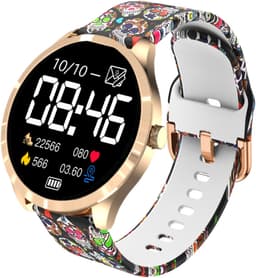 Belesy® BQSiRgSk Pro Skull - Smartwatch Dames – Smartwatch Heren - Horloge - 1.28 inch - Kleurenscherm - Stappenteller - Bloeddruk - Hartslag - 75+ Wijzerplaten – Sporten – Rose goud – Staal - Siliconen – Skull - Zwart - Kerstcadeau — thumbnail 4