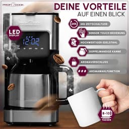 Koffiezetapparaat met timer en thermoskan - verse koffie in de ochtend - dubbelwandige thermoskan roestvrij staal PC KA 1191 — thumbnail 2