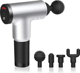 Spiermassagepistool - 6 niveaus snelheid - 3200 omw/min - 4 koppen - zilver — thumbnail 1