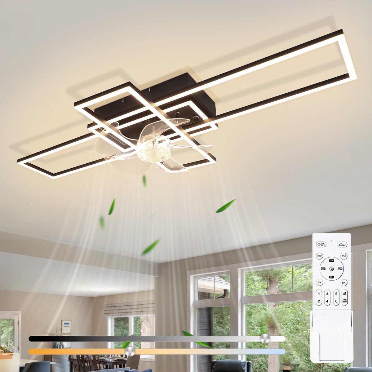 NETTLIFE Moderne Plafondlamp met Ventilator LED - 94cm - 6 Standen - Dimbaar - Met Afstandsbediening en Timer - Voor Woonkamer Eetkamer Slaapkamer — afbeelding 1