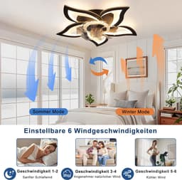 Glitzerlife - Plafond ventilator met verlichting - Moderne LED plafondlamp met ventilator - Stil 48 W - Afstandsbediening - Dimbaar - 3 kleurtemperaturen - 6 windsnelheden - Timer & nachtmodus - Zwart - Plafondlampen woonkamer slaapkamer — thumbnail 4