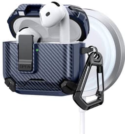 Telestore - AirPods 4 Carbon hard case cover - Carbon hybride donker blauw hoesje Beschermhoes - AirPods 4 Cover - hoesje geschikt voor Apple Airpods 4 - donker blauw - Carbon hard cover - met MagSafe functie — thumbnail 1