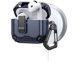 Telestore - AirPods 4 Carbon hard case cover - Carbon hybride donker blauw hoesje Beschermhoes - AirPods 4 Cover - hoesje geschikt voor Apple Airpods 4 - donker blauw - Carbon hard cover - met MagSafe functie