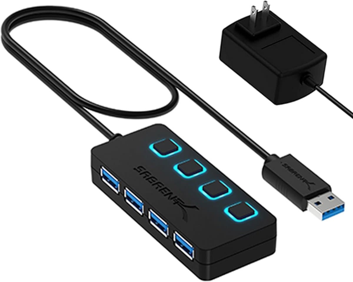 4-poorts USB 3.0 Hub met LED-verlichting en Power Switches — afbeelding 1