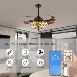 Plafondventilator met Licht en 6 Snelheden Tiffany Stijl Dimbaar — thumbnail 1