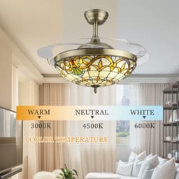 Plafondventilator met Licht en 6 Snelheden Tiffany Stijl Dimbaar — thumbnail 2