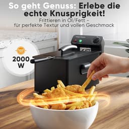 Friteuse met Koude Zone en Mandje - 3 Liter Inhoud - 2000W - Vaatwasserbestendige Onderdelen — thumbnail 3