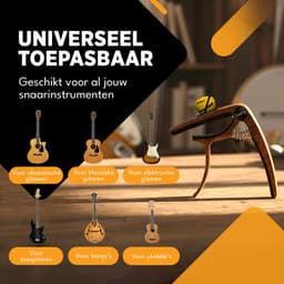 Finesse Universele Capo met Plectrums - Plectrumhouder - Gitaar - Akoestisch - Elektrische - Ukelele - Hout — thumbnail 5