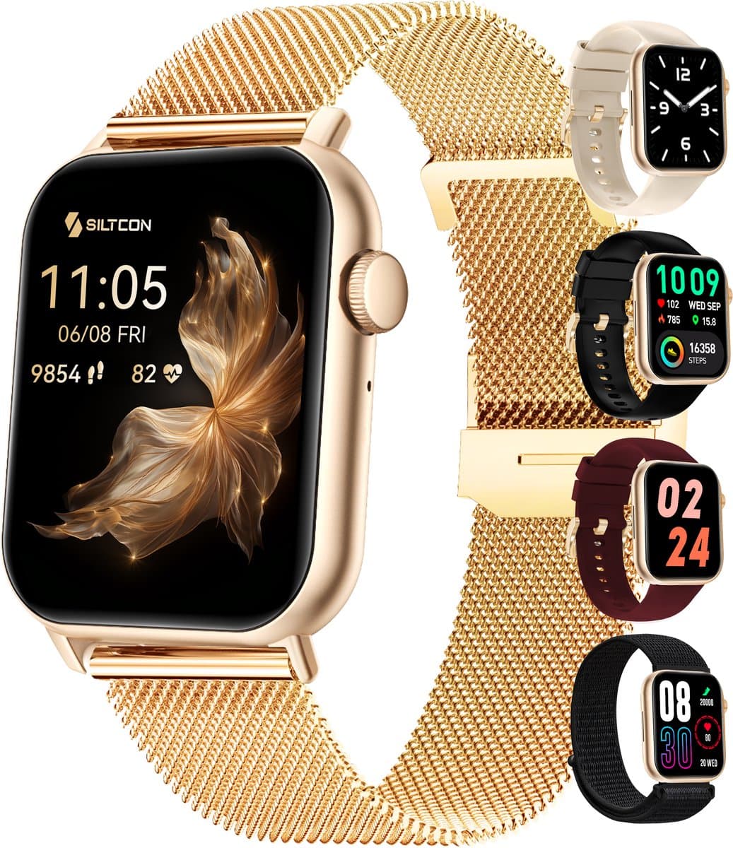 Siltcon® Seréa Smartwatch Dames - Horloge Dames - Stappenteller Horloge Dames - Hartslagmeter - Slaapmonitor - Saturatiemeter - Belfunctie - Geschikt voor iOS/Android - AMOLED - RVS - Elke pols - Incl. 5 Bandjes — afbeelding 1
