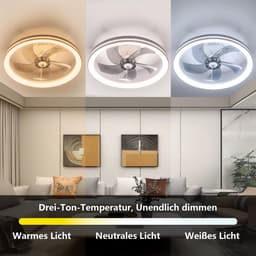 Seth Select LED-plafondlamp met ventilator - 46W ronde stille plafondventilator met verlichting - Plafondventilator - 48 cm — thumbnail 4