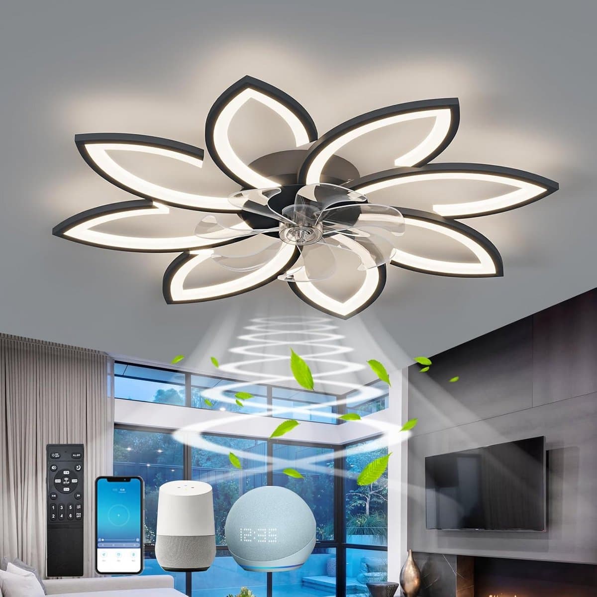 Stille Plafondventilator met Licht en Afstandsbediening, Dimbaar, 90 cm — afbeelding 1