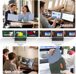 SVN®Professionele Portable Monitor Pro 2024 - Full HD - 13” / 17,4” Tri-Screen - Laptop Scherm Uitbreider - Zilver- ‎35cm x 21cm x 2cm — thumbnail 3