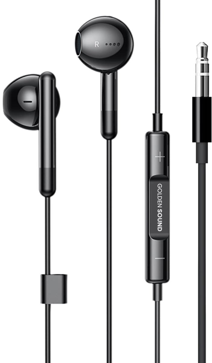 Golden Sound bedrade oordopjes - Oordopjes met draad en microfoon - Jack 3.5mm aansluiting - Zwart — afbeelding 1