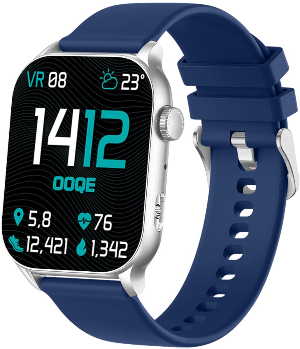 OOQE WATCH PRO 8 - Smartwatch Heren en Dames | Geschikt voor iOS en Android | AMOLED | Notificaties | Gezondheidsanalyse | Sportanalyse | GPS Koppeling | Bellen | Muziek/Audio Luisteren | Ergonomisch | Nederlandstalig | Blauw — afbeelding 1