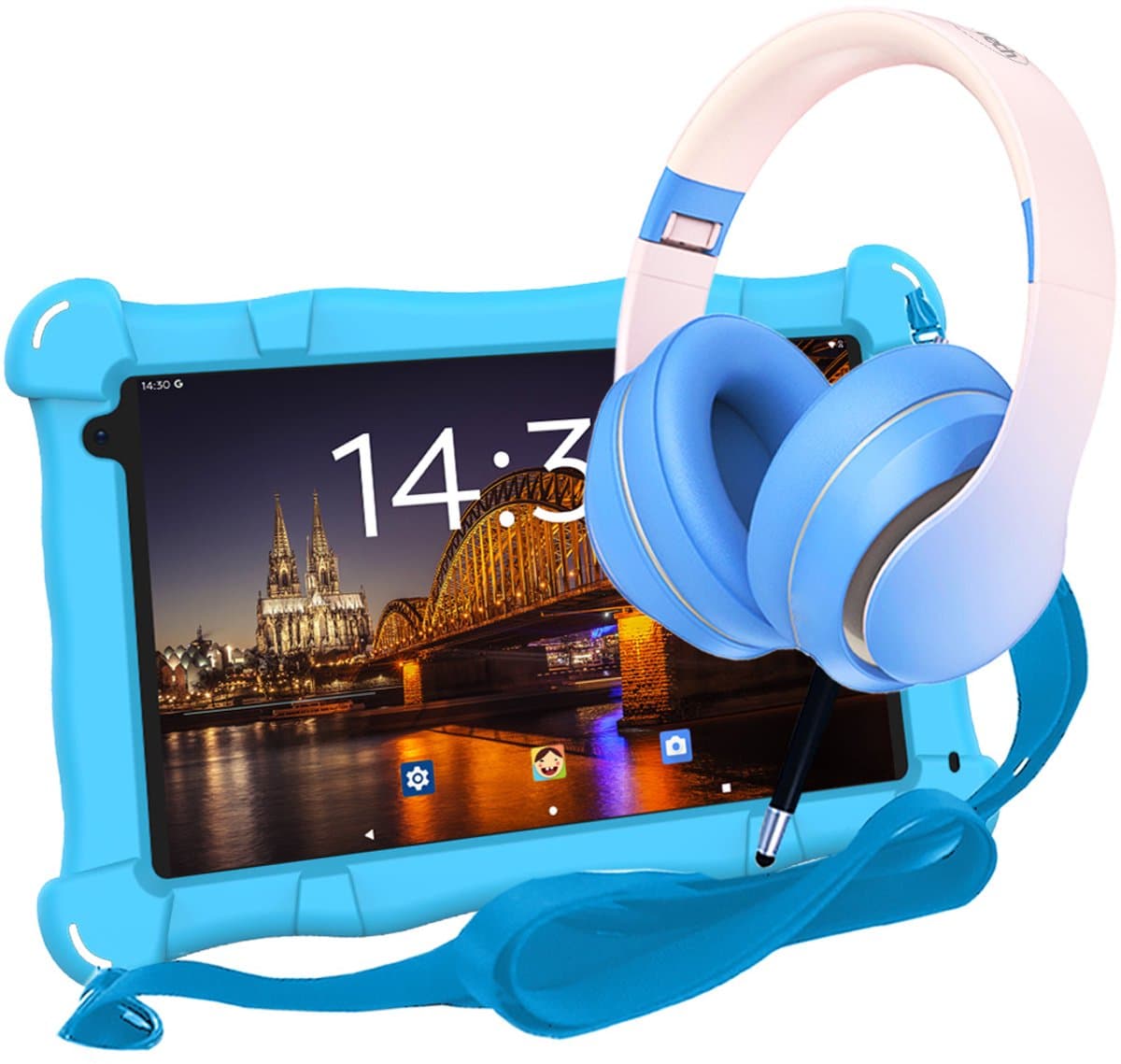 AngelTech Kinderpakket Slim - AngelTech Kindertablet Slim + AngelTech Kinderkoptelefoon - Combipakket - Kindertablet Vanaf 3 Jaar – Kinder Tablet – Kids Tablet - Tablet voor Kinderen - Blauw — afbeelding 1