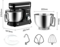 Mixer met Mengkom - Deegmixer - Kneedmachine - 8 Snelheden - 1500 Watt - Zwart - 4,5 Liter Mengkom — thumbnail 2