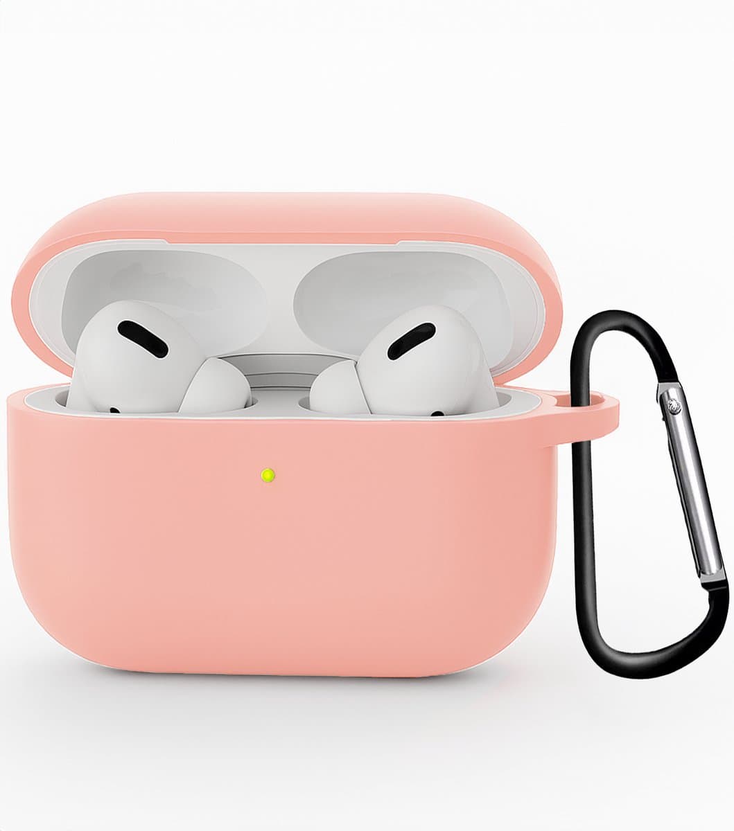 Hoesje - Geschikt voor Apple Airpods Pro 3 - Siliconen Hoes met Clip - Silicone Case Cover - Lichtroze — afbeelding 1
