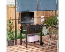Pugsdrly Houtskoolgrill Smoker BBQ-Smoker, 1 opbergvak, 1 handdoekhouder, 2 grillroosters, 113 cm x 65 cm x 108 cm, zwart