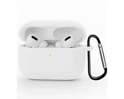 Hoesje Geschikt voor Apple Airpods Pro 3 - Siliconen Hoes met Clip - Silicone Case Cover - Wit