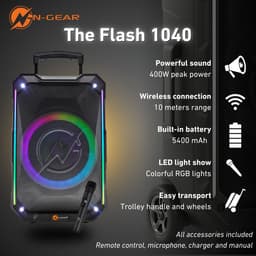 N-GEAR THE FLASH 1040 - Bluetooth Karaoke Speaker - 10 Inch Woofer - Discolicht - Draadloze Microfoon - Krachtige party speaker met lichtshow en TWS - 400w — thumbnail 4