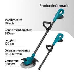 Grastrimmer - Accu Grastrimmer - Elektrische Grastrimmer - Draadloze Grastrimmer - Tuintrimmer - Bosmaaier - Grasmaaier - Onkruidtrimmer - Snoerloos - 10 Inch - 6000W - Voor 18V Accu - Verstelbare Hoek - Opvouwbaar - Zonder Accu - Compact Model — thumbnail 5