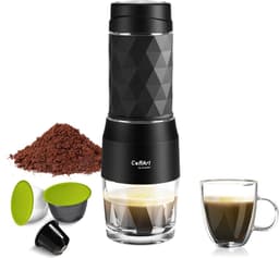 Draagbare Koffiemachine - Espressomachine - Voor Nespresso, Dolce Gusto Cups en Filterkoffie - 20 Bar - Handpers - Voor Op reis/Camping - Zwart — thumbnail 1