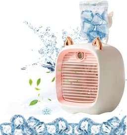Fan-aircooler-Bureauventilator-Mini Luchtkoeler met Mist en Nachtlampje – Draagbare 3-in-1 Tafelventilator met Luchtkoeling, Luchtbevochtiger en LED-lamp – 3 Snelheden – USB Oplaadbaar – Geweldig voor Kantoor, Slaapkamer en Zomer – roze — thumbnail 5