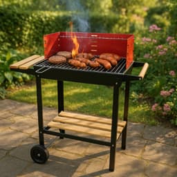 BBQ Collection Barbecue Houtskool - Houtskoolbarbecue met Wielen - Barbeque Verstelbaar Rooster en Windscherm - Barbecue met Zijtafel - Zwart — thumbnail 4