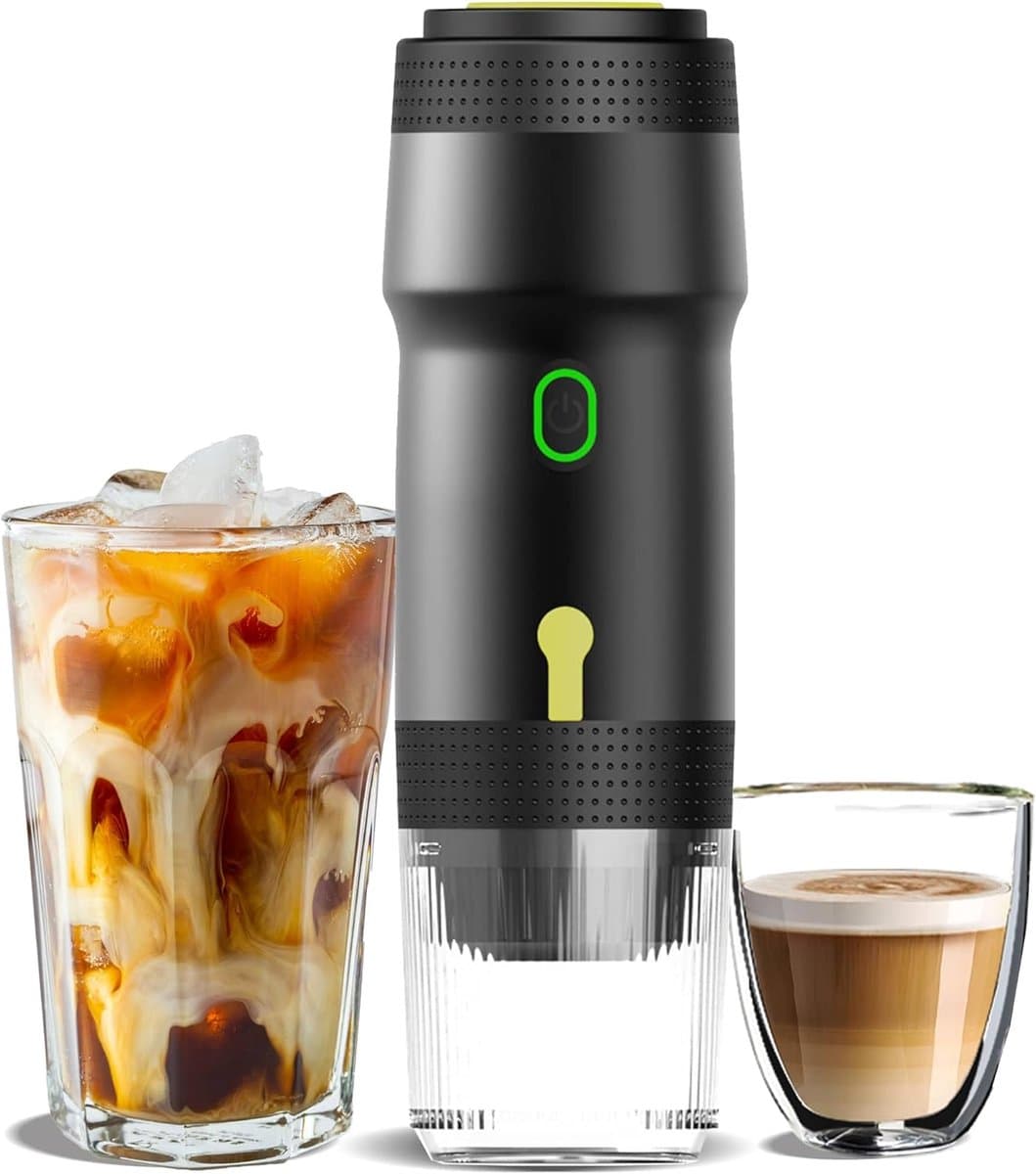 Draagbare espressomachine, 3-in-1 draagbare koffiezetapparaat, 20 bar mini-espressomachine, zelfverwarmende reis-espressomachine compatibel met NS, DG-pods en gemalen koffie, voor kamperen, wandelen, kantoor, camper — afbeelding 1