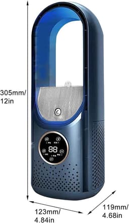 Multifunctionele, bladloze USB-ventilator - 6 snelheden met timer - Koelventilator - Bladloze staande ventilator met LED-display - Geluidsarm - Draagbaar - Geschikt voor studentenhuisvesting, kantoorbureau (blauw) — thumbnail 3