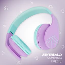 PowerLocus P1 Kids Kinder Koptelefoon Draadloos - Koptelefoon voor kinderen - Veilig volume van 85 dB - Bluetooth Hoofdtelefoon - Met microfoon - incl. Premium Case - Paars/Groen — thumbnail 3
