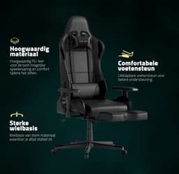 GAME HERO® Winner X1 - Gaming Stoel - Gamestoel - Gaming Chair - Verstelbare Armleuningen - Gamestoel Met Voetsteun - Zwart — thumbnail 4