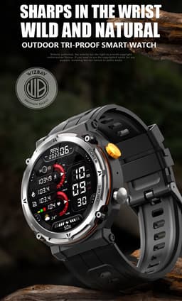 WizBay Premium Select® Smartwatch 1.39 inch - Bluetooth Bellen - Hartslag en Zuurstofmeting - Slaapmonitor - Sportmodi - AI Voice - IP67 - Mat Grijze RVS Kast - Zwarte TPU Band — thumbnail 2