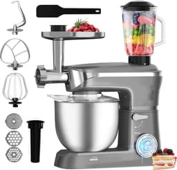 Royalty Line® PKM1900BG 3 in 1 Keukenmachine - 6.5 L Keukenrobot - 1900W Foodprocessor - Keukenmixer Met Blender & Vleesmolen - Zilver — thumbnail 1