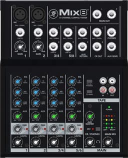Mackie Mix8 4-kanaals mengpaneel met 2 microfooningangen, 3-bands EQ en aux send — thumbnail 1