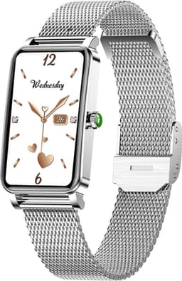 DrPhone Ai Hydro2 Smartwatch Dames – Slim Horloge met Hartslag-, Bloeddruk- & Zuurstofmeting – Menstruatie- & Slaapmonitor, Stappenteller & 12 Sportmodi – Zilver — thumbnail 1